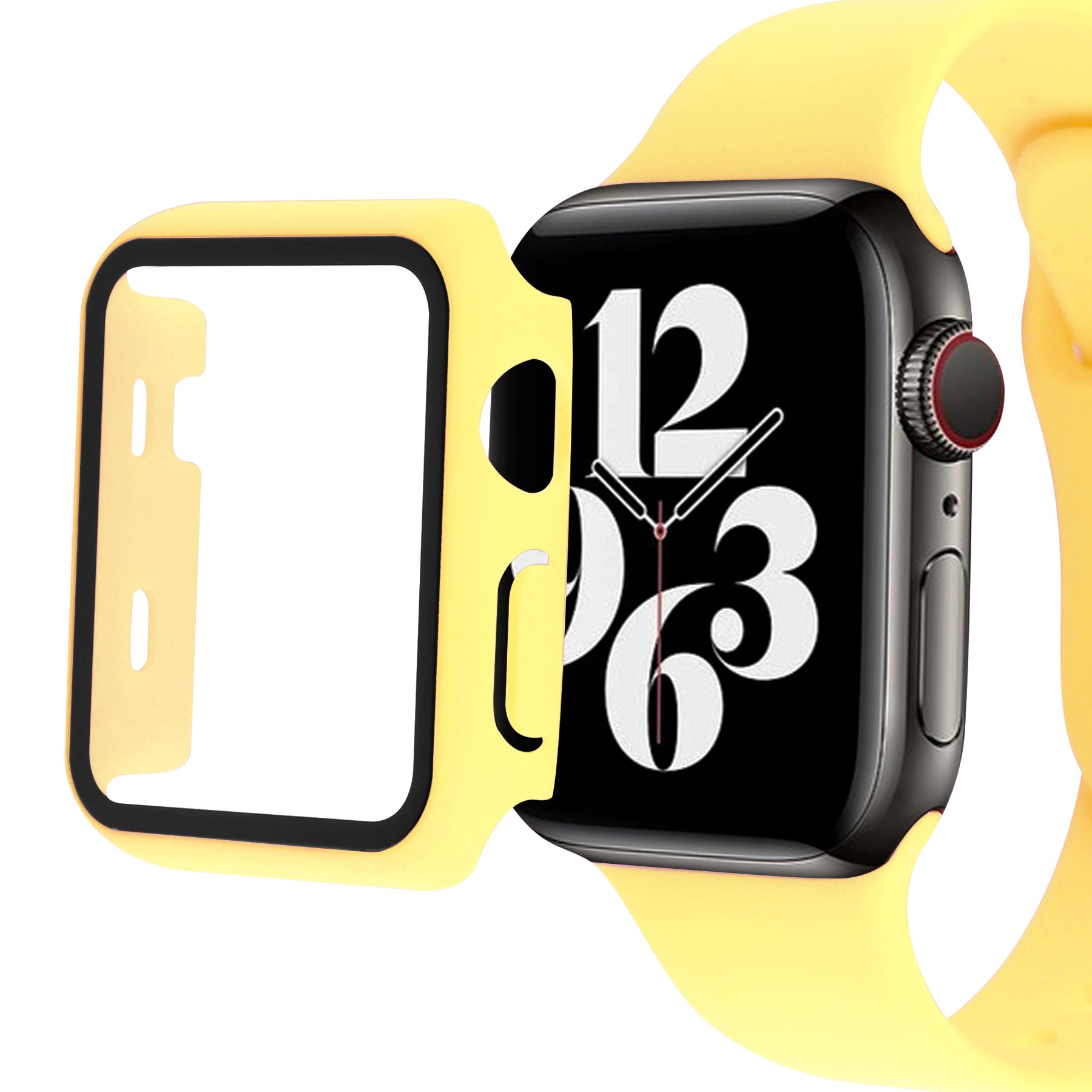 Silicone Watch Strap with PC Frame+Tempered Glass Screen Protector Anti-scratch Replacement for Apple Watch Series 7 45mm Silicone Watch Strap with PC Frame+Tempered Glass Screen Protector Anti-scratch Replacement for Apple Watch Series 7 45mm